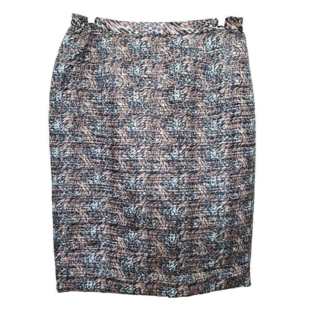 Terramina Collection Brown Animal Print Micro-Pleated Midi Pencil Skirt Size 16